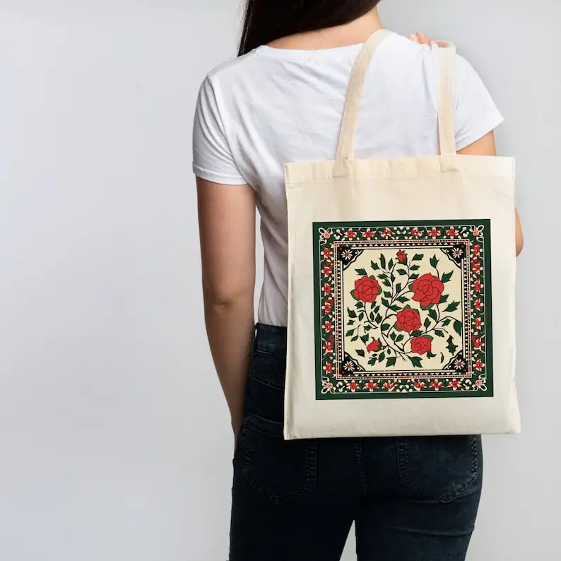 Afbeelding 4: Traditioneel Palestina-kunstwerk - Tote Bag van natuurlijk canvas