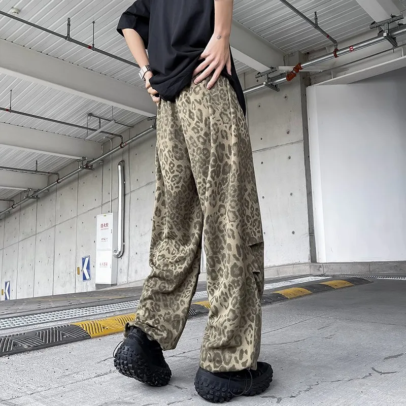 Leopard New Man Pants Work Wear Straight Mens Trousers Clothing Streetwear Mens Track Pants 3XL 2024 Autumn New