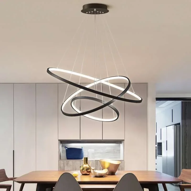Modern Circle Rings Led Pendant Light Luxury Hanging Lamp Aluminum Chandelier Dining Living Room Kitchen Fixture Indoor Lighting