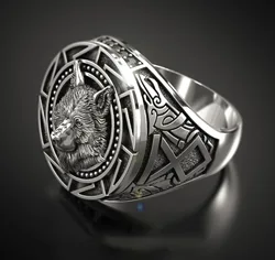 925 Sterling Silver Ring Retro Wolf Totem Thai Silver Ring Warrior Wolf Head Men's Ring