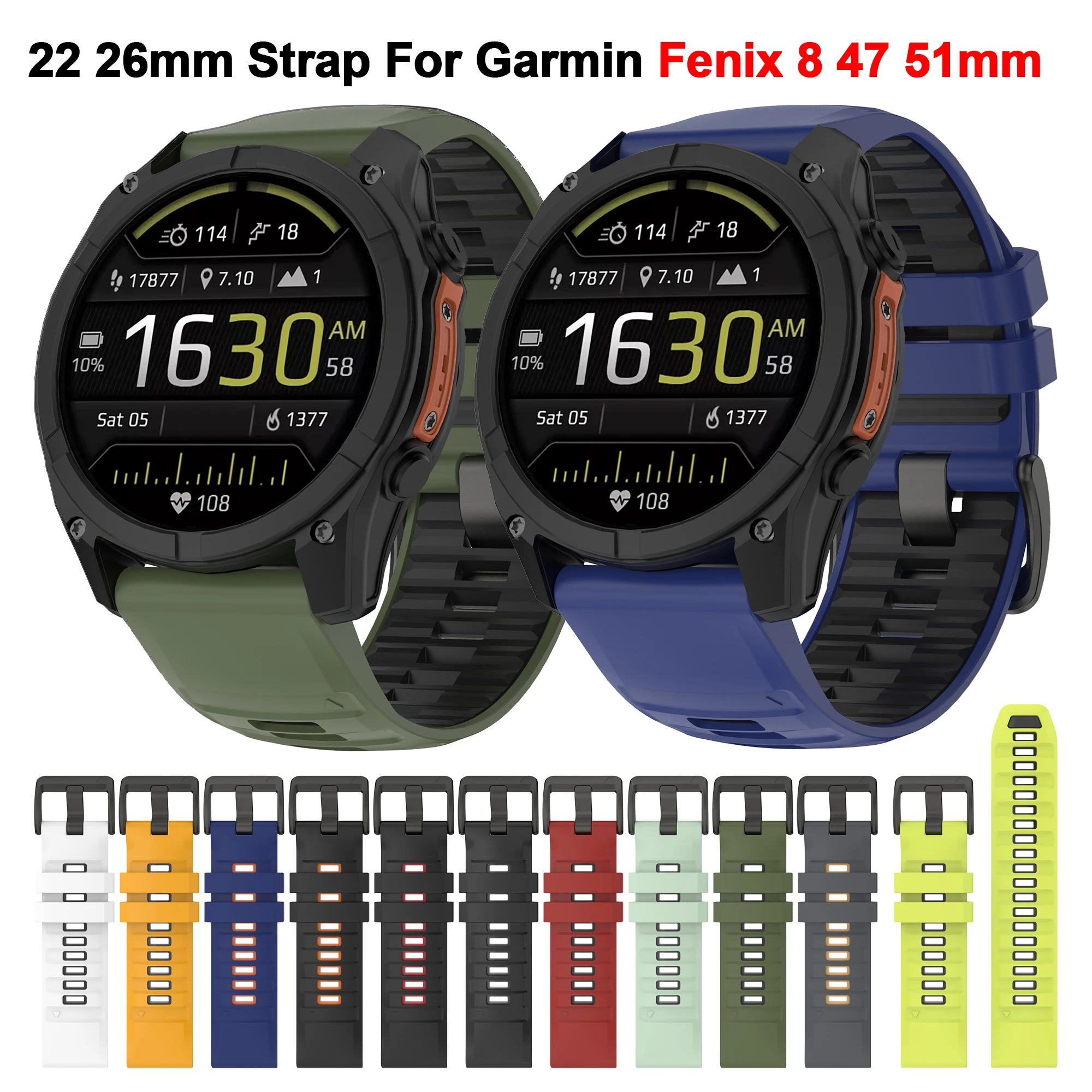QuickFit 22 26mm Silikonarmband für Garmin Fenix 8 47mm/51mm Uhrenarmband Fenix 5X 6 6X Pro 7 7X Tactix Quatix Enduro 3 Band Correa