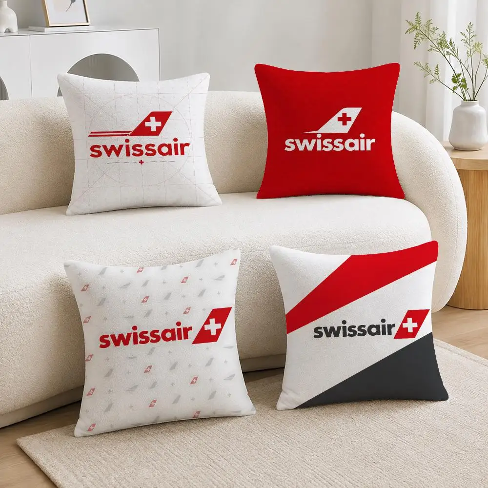 Airline Swissair Cushion Cover Soft Plush Cushion Covers Fluffy Throw Pillow Cases for Sofa Bedroom Home Decor