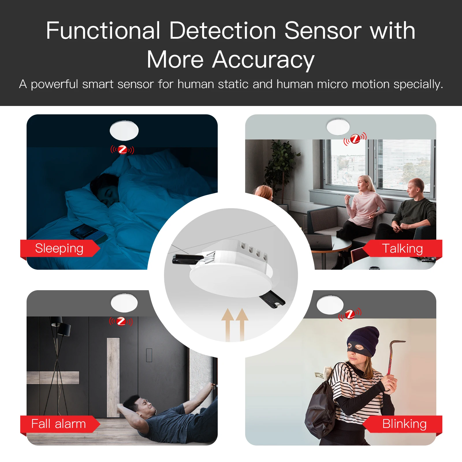 MOES Tuya Smart Zigbee2MQTT Human Presence Detector Radar Detection Sensor Photometric 2in1 Function Smart Life Ceiling PIR Hub
