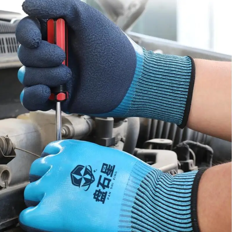 1 Paar öl- und wasserabweisende, rutschfeste, wasserdichte Handschuhe, mit Nitril beschichtete Arbeitshandschuhe für Gartenarbeiten, Reparaturen, Angeln und Sicherheitsarbeiten. – Detail 11