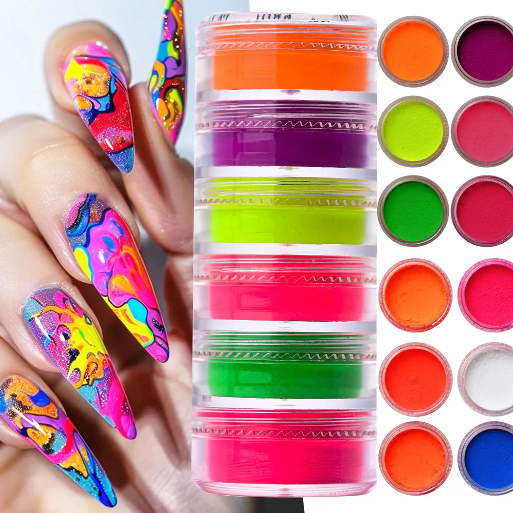 

6Jars/set Christmas Neon Pigment Powder Nail Glitter Fluorescent Neon Pearlescent Pigment DIY Manicure Rubbing Dust