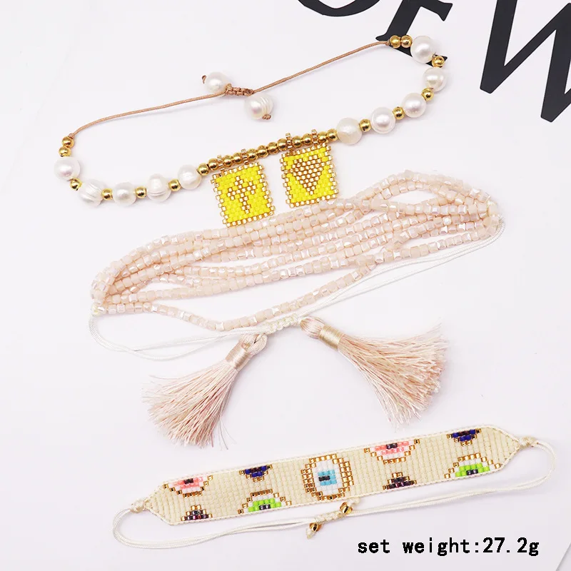 Europe and the United States cross-border fashion love cross tag miyuki pearl bracelet simple square crystal bracelet set