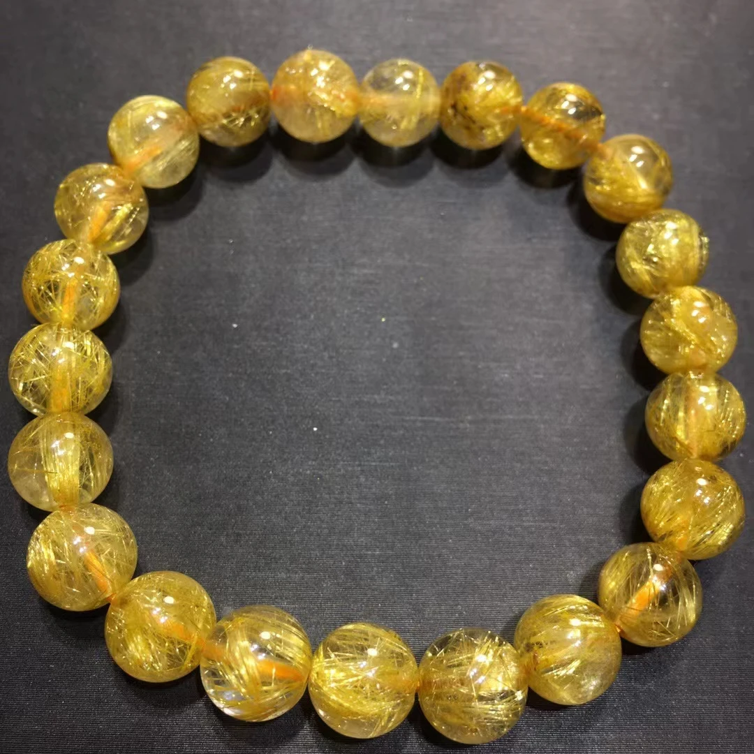 

Genuine Natural Gold Rutilated Quartz Bracelet Wealthy 8mm For Woman Men Cat Eye Clear Round Beads Jewelry Brazil AAAAA