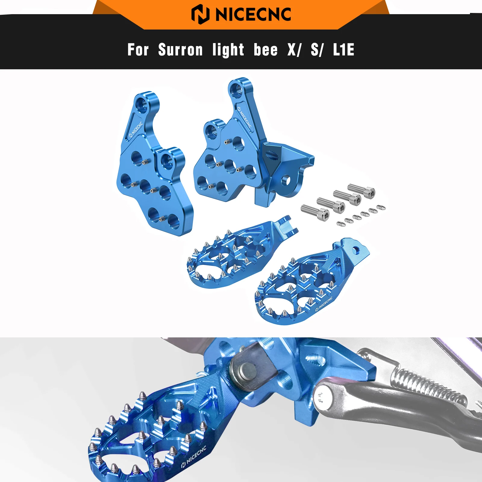 

NICECNC Enlarged Foot Pegs Footrest & Bracket For Surron light bee X light bee S L1E Segway X160 Segway X260 Sur-ron Bike Parts