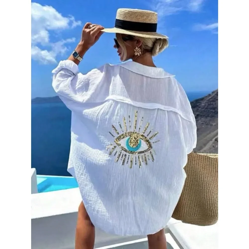 

Plus Size 1XL-5XL Fashion All Season Women's Long Sleeved Lapel Patterned Long Sleeved Shirt Top Women Casual Lapel Shirt