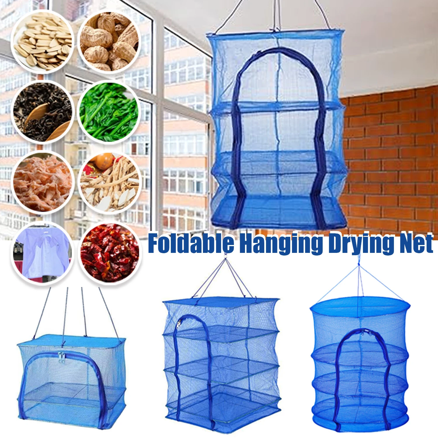 

3Layers Square/Round Drying Net Foldable Hanging Vegetable Fish Dishe Dryer Bag Hanger Fish Fishing Flowers Buds Plant Organizer