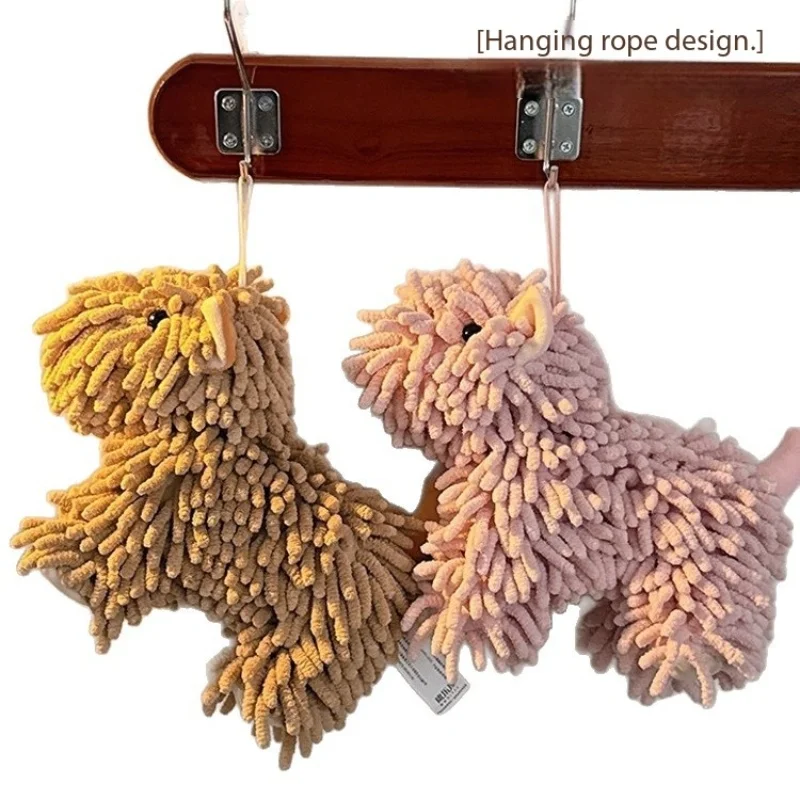 Cute Schneier Cartoon Dog Figurines Hanging Wiping Towels 3D Handkerchiefs for Kitchen And Bathroom Hand Towel Dress Accessories
