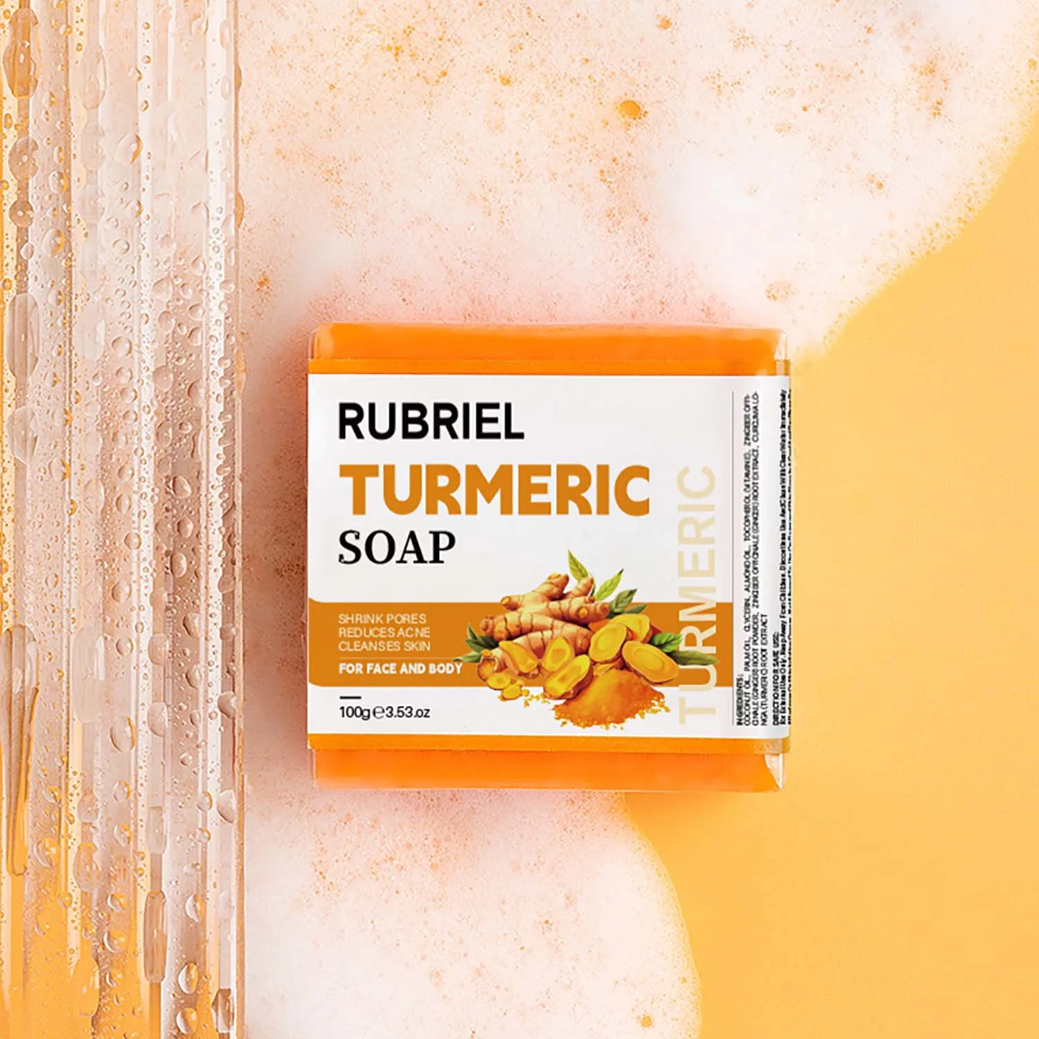 Turmeric Soap for Face and Body Shrink Pores Reduces Acne Cleanses Skin, 100g