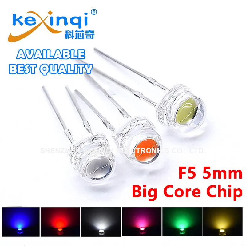 50pcs 5mm F5 Straw Hat LED Crystal Lamp Big Core Chip 6-7LM Light Emitting Diode DIY Wram White Blue Green Red Pink Yellow