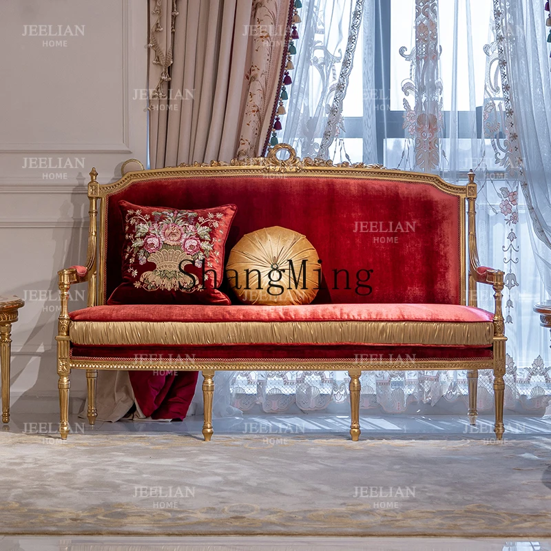 

SM high-end luxury hand-carved gold foil furniture villa living room fashion fabric sofa