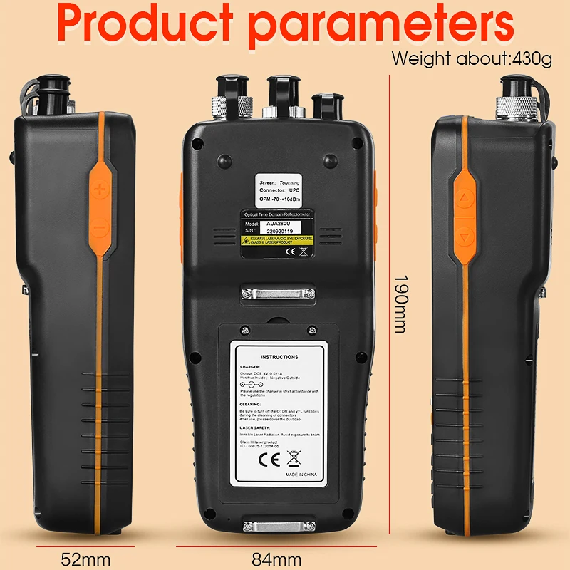 AUA280U/A Smart OTDR 1310 nm 1550 nm mit VFL/OPM/OLS Multifunktionaler Touchscreen Optical Time Domain Reflektometer Fasertester