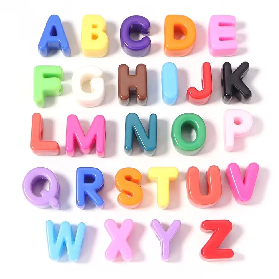 10pcs Large Hole Acrylic Beads 26 English Alphabet Early Education Letter Beads For DIY Jewelry Key Chain Lanyard Accessories