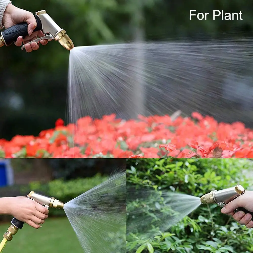 Adjustable High Pressure Garden Hose Nozzle All-Metal Water Spray Gun With 4 Spray Patterns Ideal for Watering Plants Cleaning