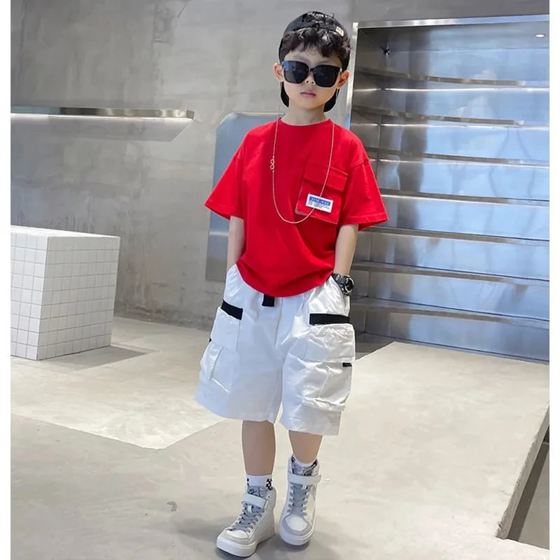 Summer Children's Clothing Set New Western Style Boys Korean Edition Loose Short sleeved T-shirt Shorts Two piece Set 4-12Y