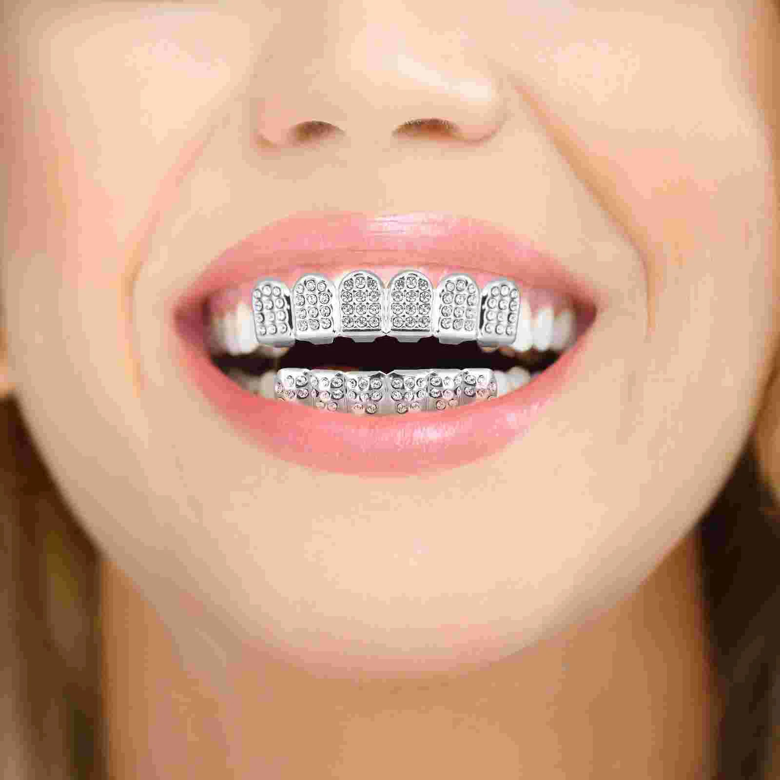 Hip-hop Style Teeth Grill Griddles Roasting Rack Braces Mouth Grills Rhinestone Decorative Rapper Fake Tooth Socket Kit