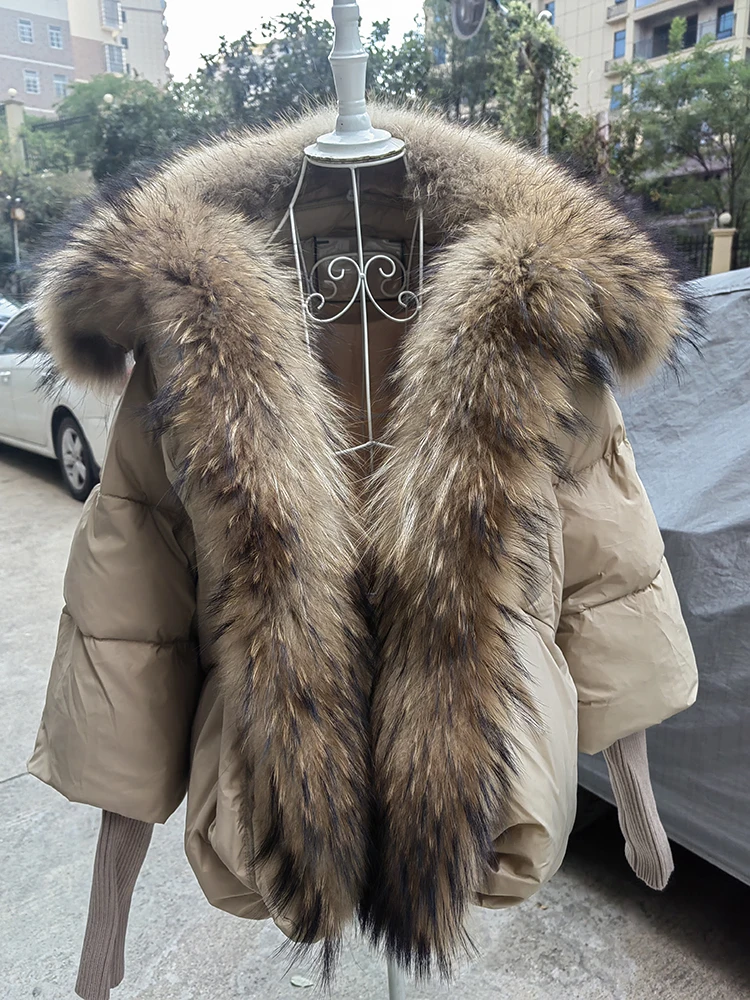 2024 winter Real fox fur collar White duck down padded down jacket Regular fashion warm big fur collar women's coat