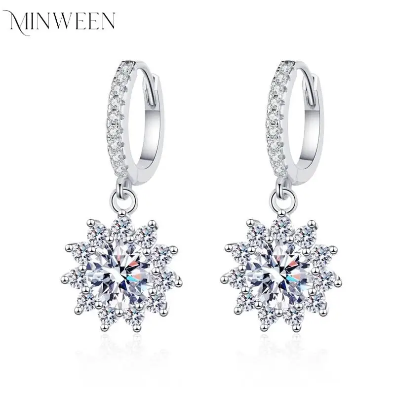 2ct Moissanite Drop Earrings for Women Sunflower D Color 925 Sterling Silver Earrings Wedding Jewelry