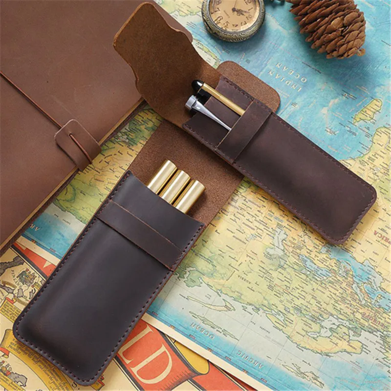 EZONE Handmade Pencil Case Leather Retro Pencil Bags Vintage Style Creative Personality School Stationery Students Teacher Gifts