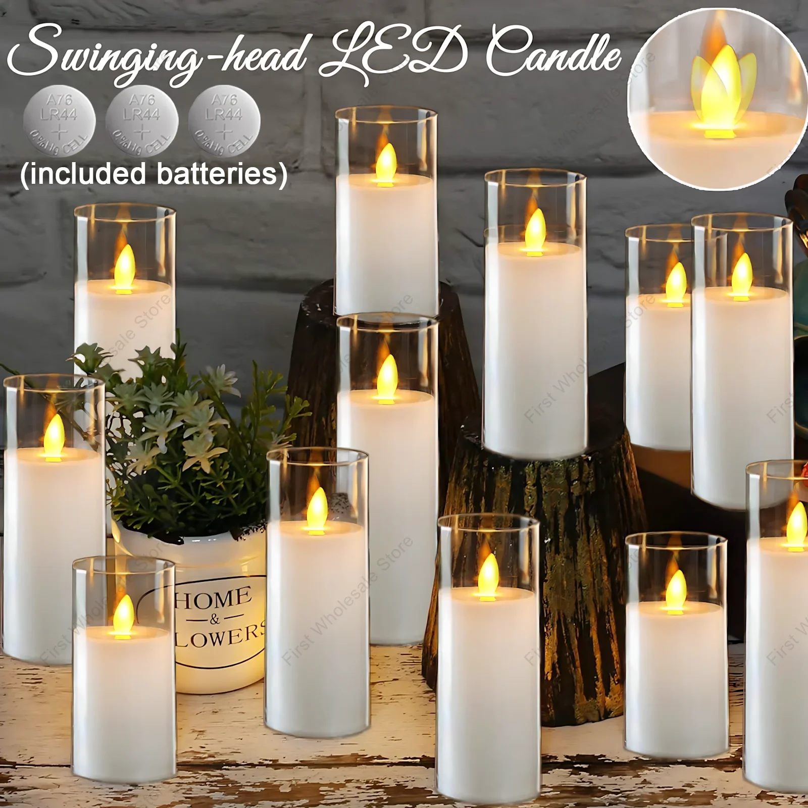 90-6PCS Acrylic Cup LED Candles Battery Powered Swaying Candles Flameless Candles with Dancing Wick For Wedding Party Home Decor