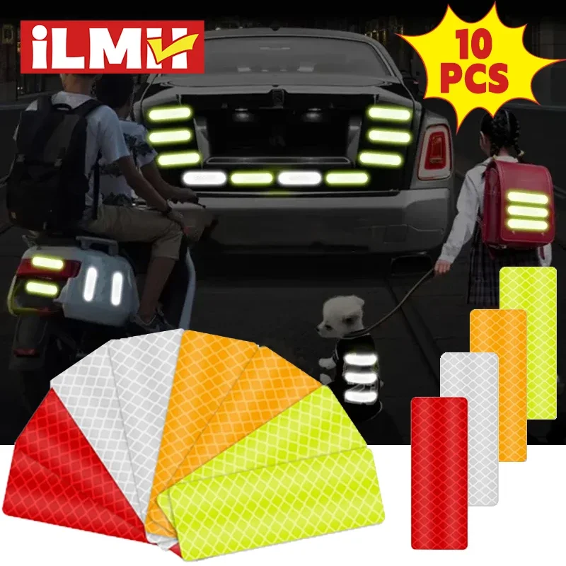 10 Reflective Stickers, Warning Safety Reflective Stickers, Pet Safety Warning 1.18 X 3.25inch Waterproof Night Vision Stickers