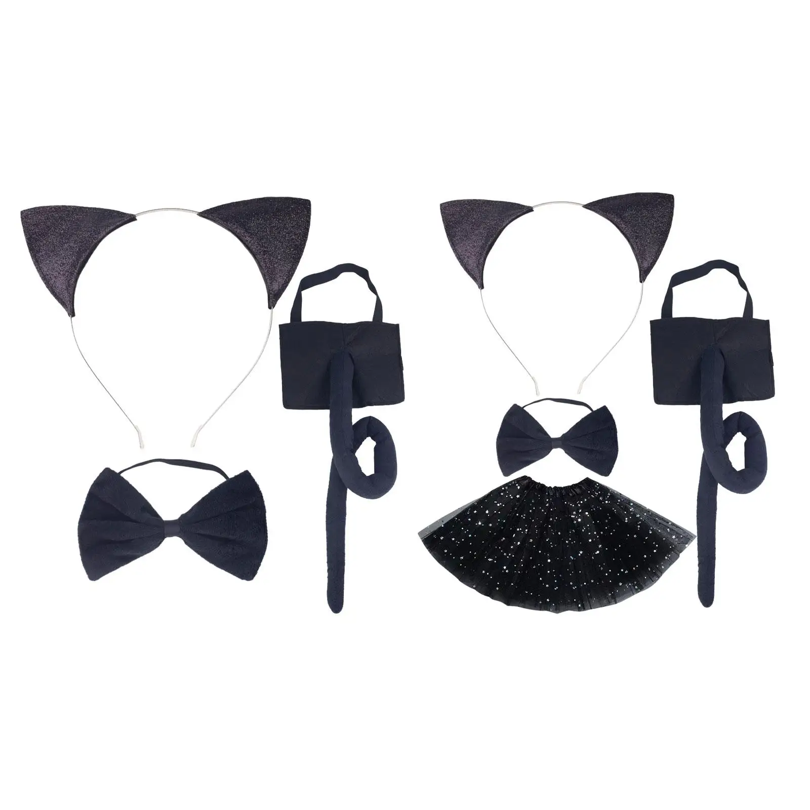 Cat Ears Bow Tie and Tail Set para crianças, Festa temática de aniversário, Halloween