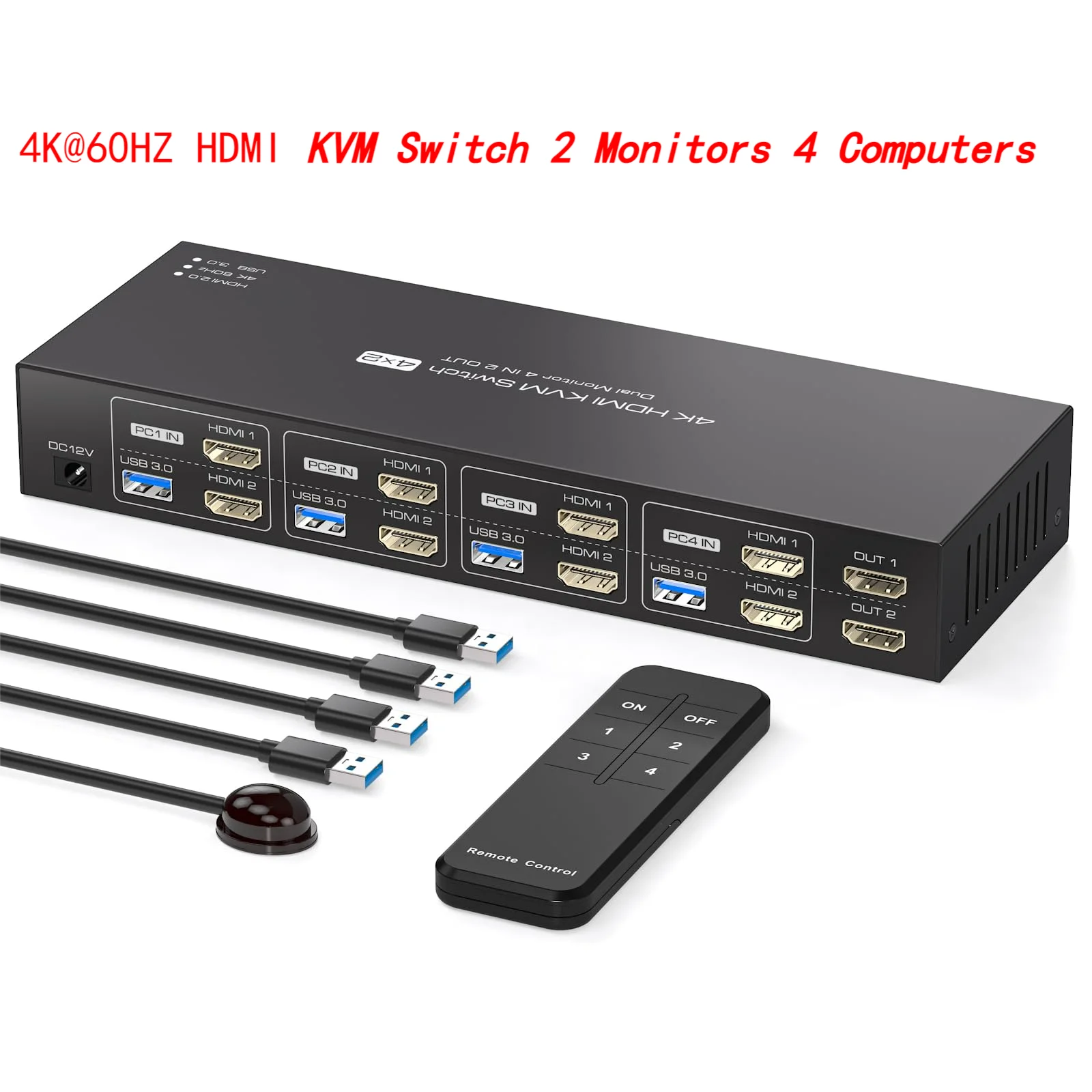 

KVM Switch 2 Monitors 4 Computers 4K@60HZ HDMI KVM Switches Dual Monitor for 4 PC Sharing 2 Monitor and 4 USB3.0 Device keyboard