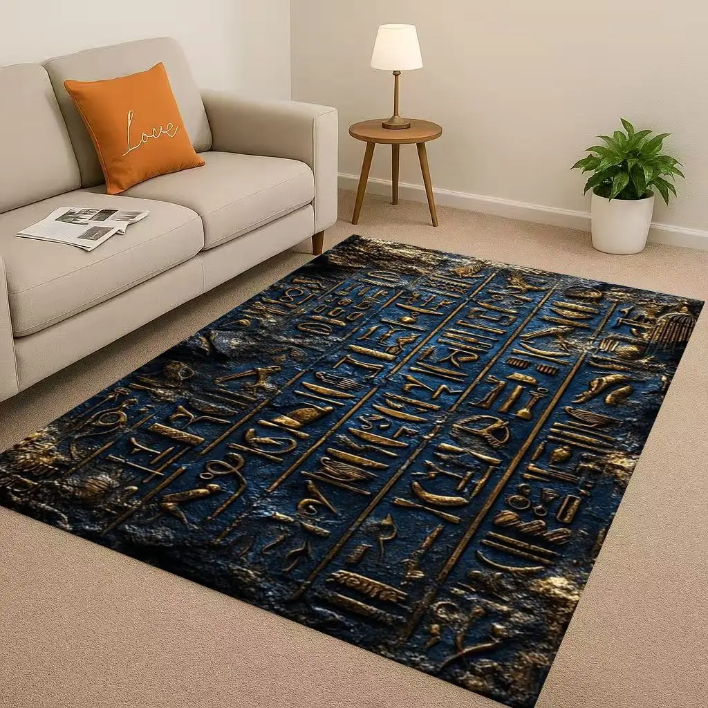 Retro Ancient Egypt Pictographic Eye of Horus Living Room Non-Slip Area Rug Carpet for Bedroom Sofa ,Easy Clean Home Doormat
