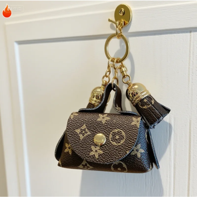(No LV Bag) Lindo bolso de cuero, monedero, bolso para auriculares, bolso de almacenamiento, colgante de flor, bolso para tarjeta de llaves, bolso para llaves, bolso para mujer