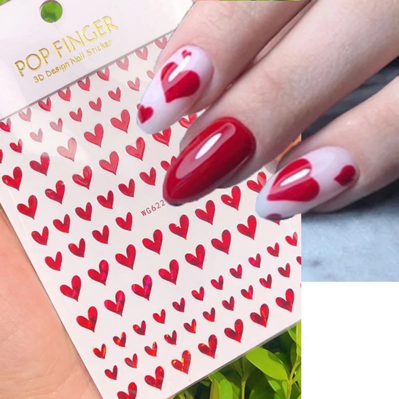 

3d Nail Art Decals Red Black Gold White Sweet Love Hearts Shapes Adhesive Sliders Nail Stickers Decoration For Nail Manicure