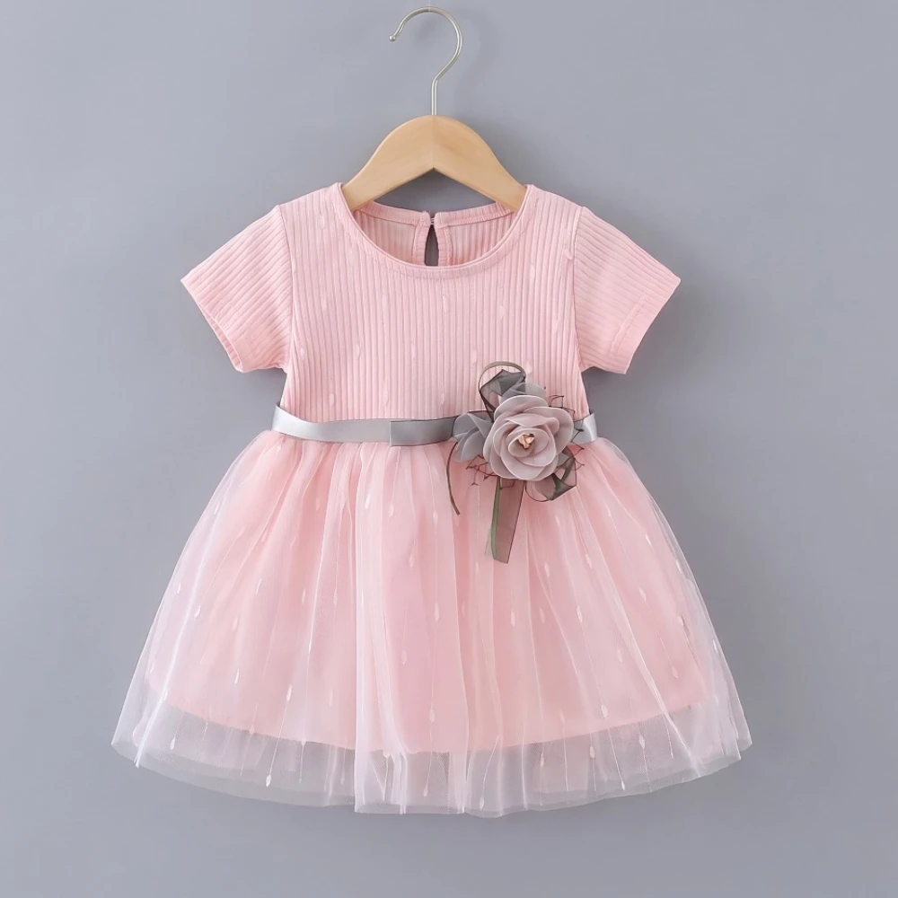Sommer Neues Baby-Mädchen-Kleid Süßes Prinzessinnenkleid Blumenband Netz Tüllkleid Geburtstagsparty-Kleid 2026 Hochzeitskleid
