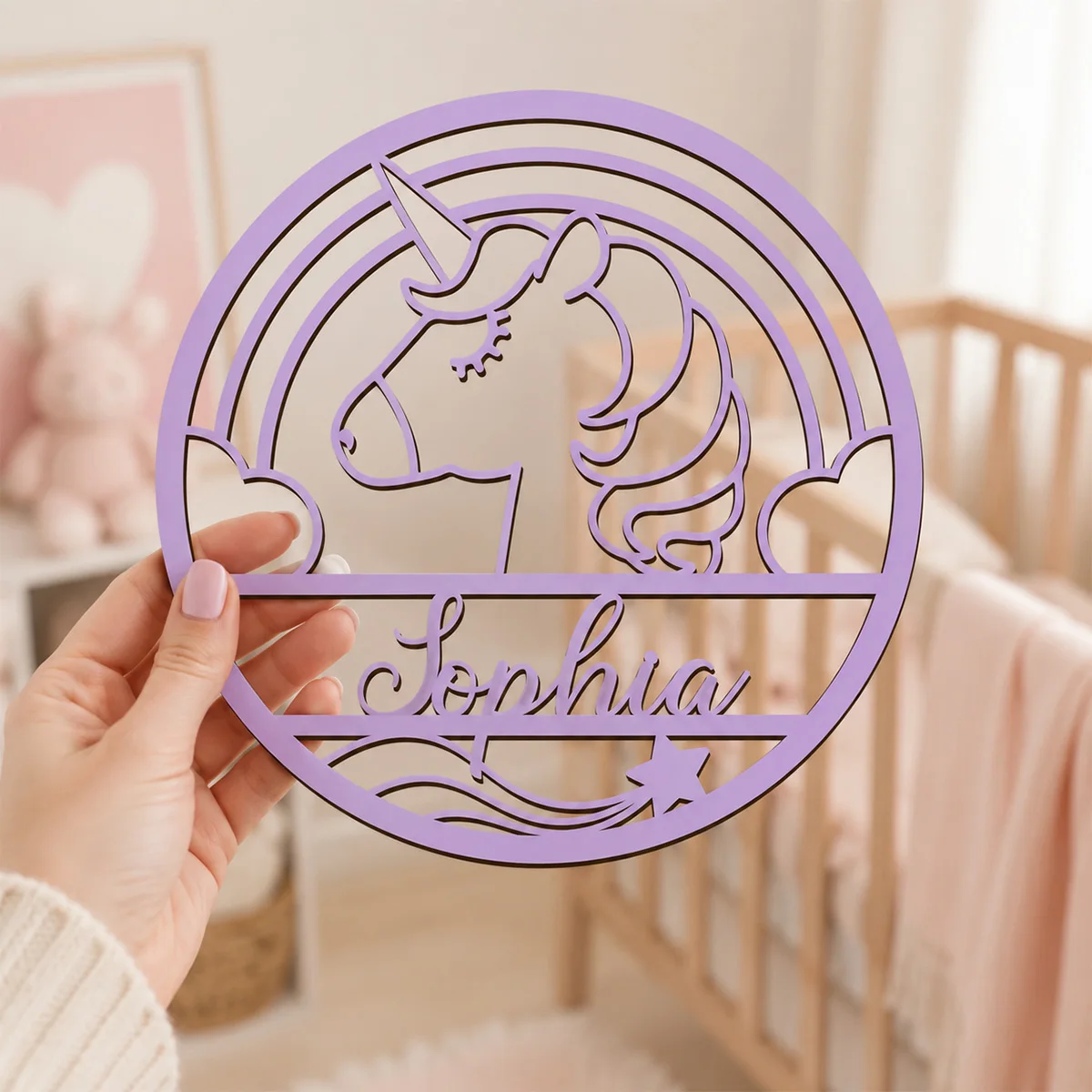 1pc personalized double-layer wooden surname brand, customizable name, unicorn shape, home decoration, gifts