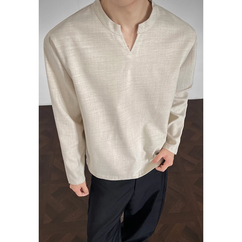 Autumn Long Sleeved T-shirt Men Fashion Casual V-neck T-shirt Men Streetwear Korean Loose Black T Shirt Mens Top Large Size 4XL