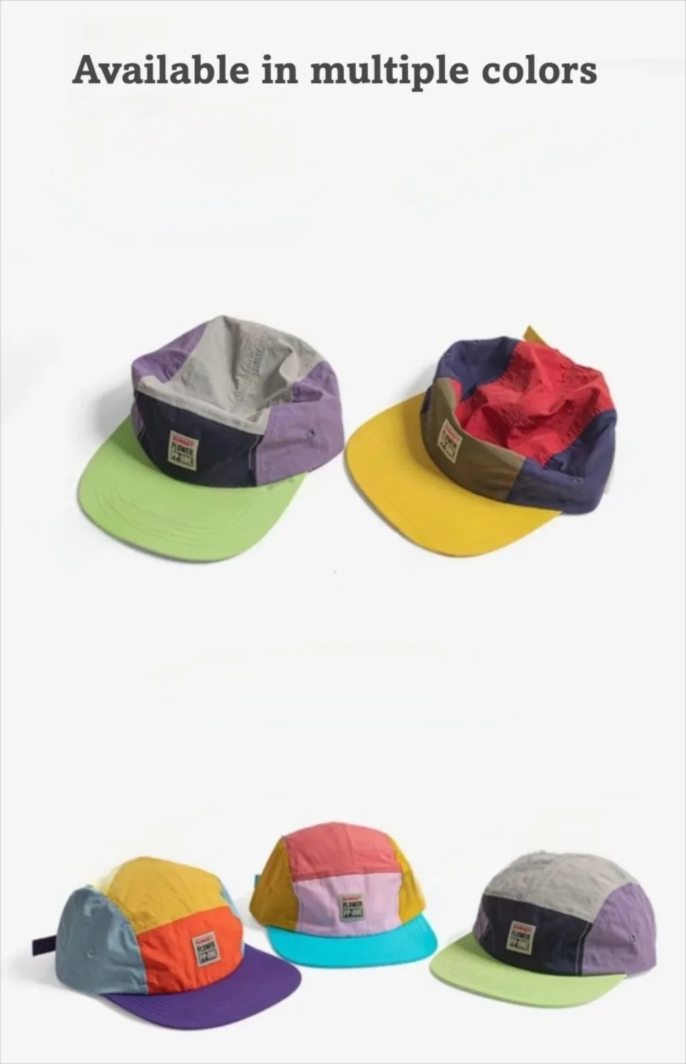 Lässige Hip-Hop-Hüte im japanischen Stil, 5-Panel-Baseballkappe mit dünnem, flachem Rand, atmungsaktiv, schnell trocknend, Sonnenschutzhut, Unisex – Detail 3