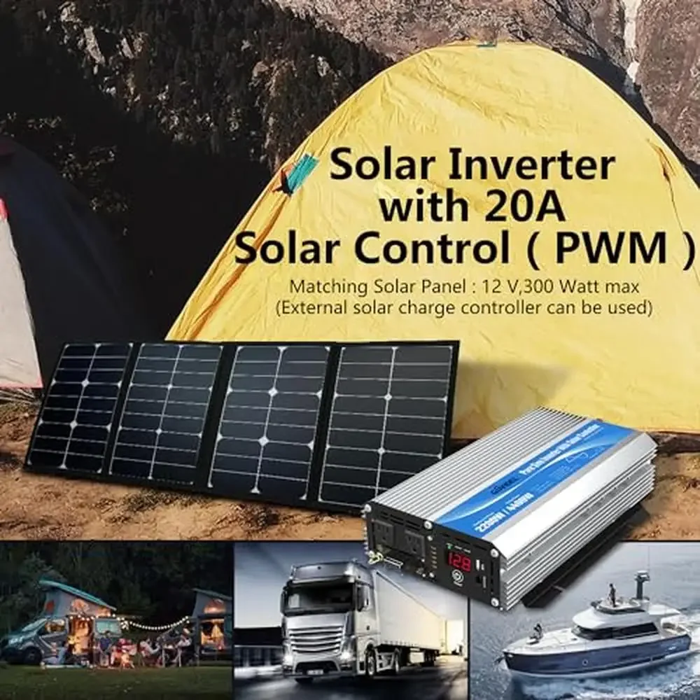 2200W Solar Power Inverter 20A Controller Remote LED Display RV Truck Camper