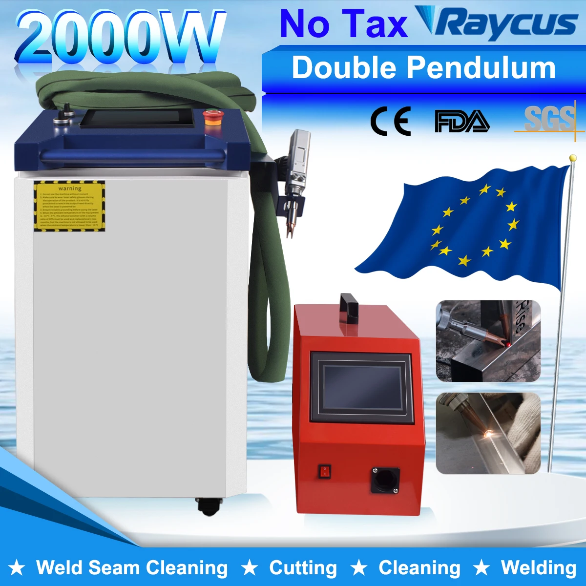 ماكينة لحام بالليزر مزدوجة التذبذب 2000 وات Raycus 4 في 1 تنظيف قطع اللحام بالليزر للمعادن ماكينة لحام بالليزر المحمولة