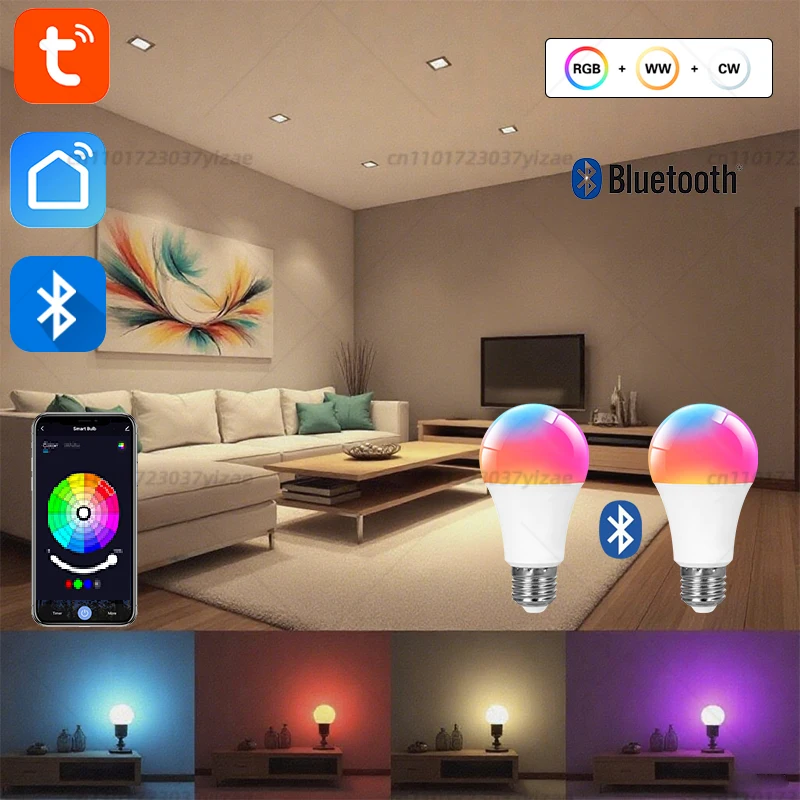Tuya Bluetooth 220V Smart Bulb - E27 Base, RGB Dimmable, Ideal for Party/Home Lighting