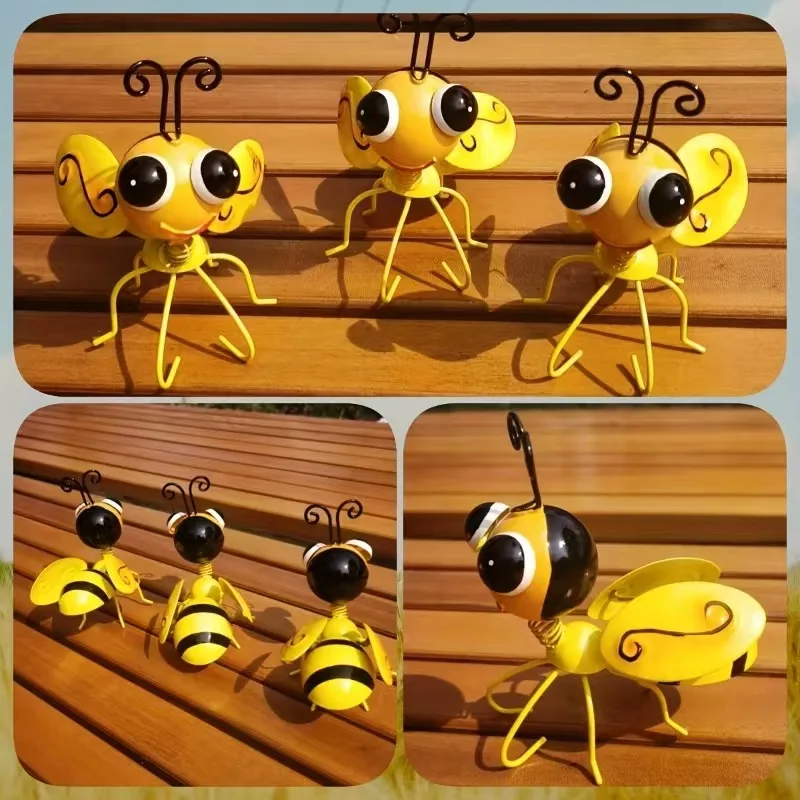 

Metal Bee Garden Decorations Wall Art Bee 3D Sculpture Garden Ornaments Outdoor Lawn Wall Hanging Bee Decor