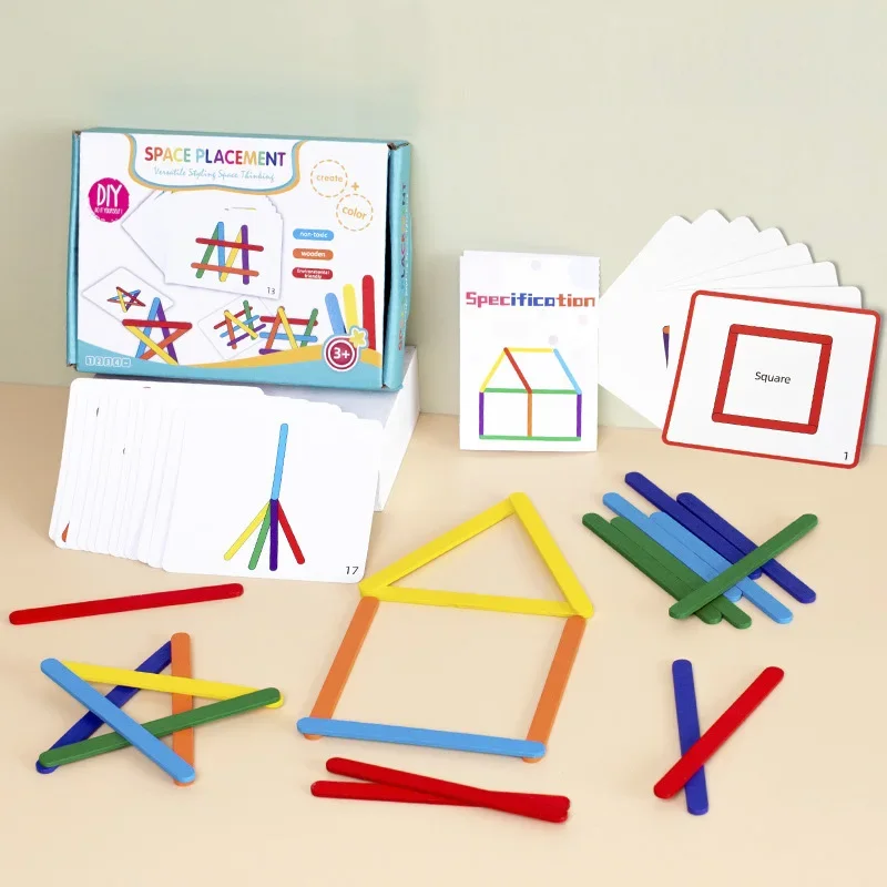 

Montessori Wooden DIY Ice Cream Stick Children's Rainbow Stick Thinking Puzzle Challenge Table Games Kids Educational Toys