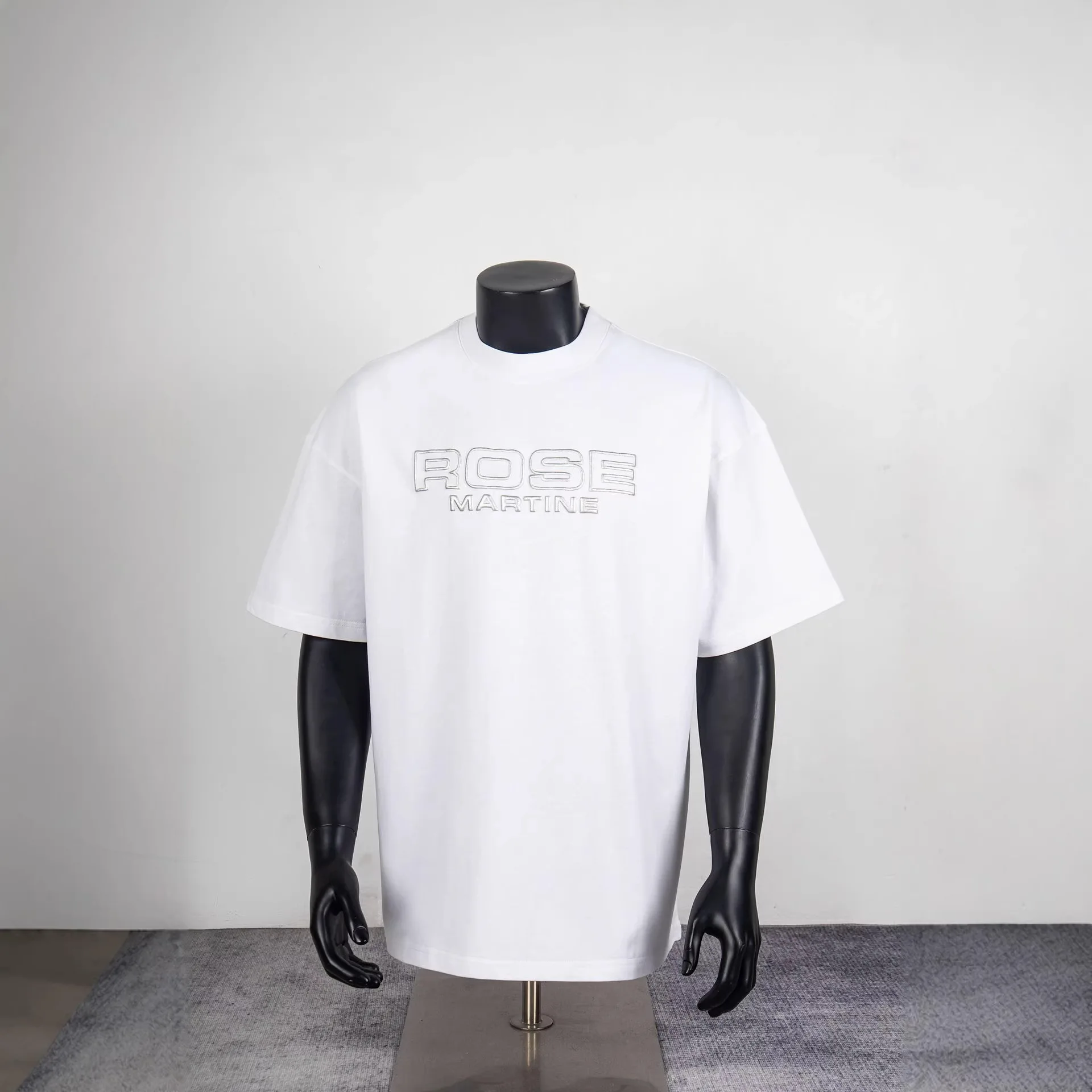 Martine Rose 26ss 3D three-dimensional metal slogan short-sleeved washed and distressed casual loose round-neck T-shirt