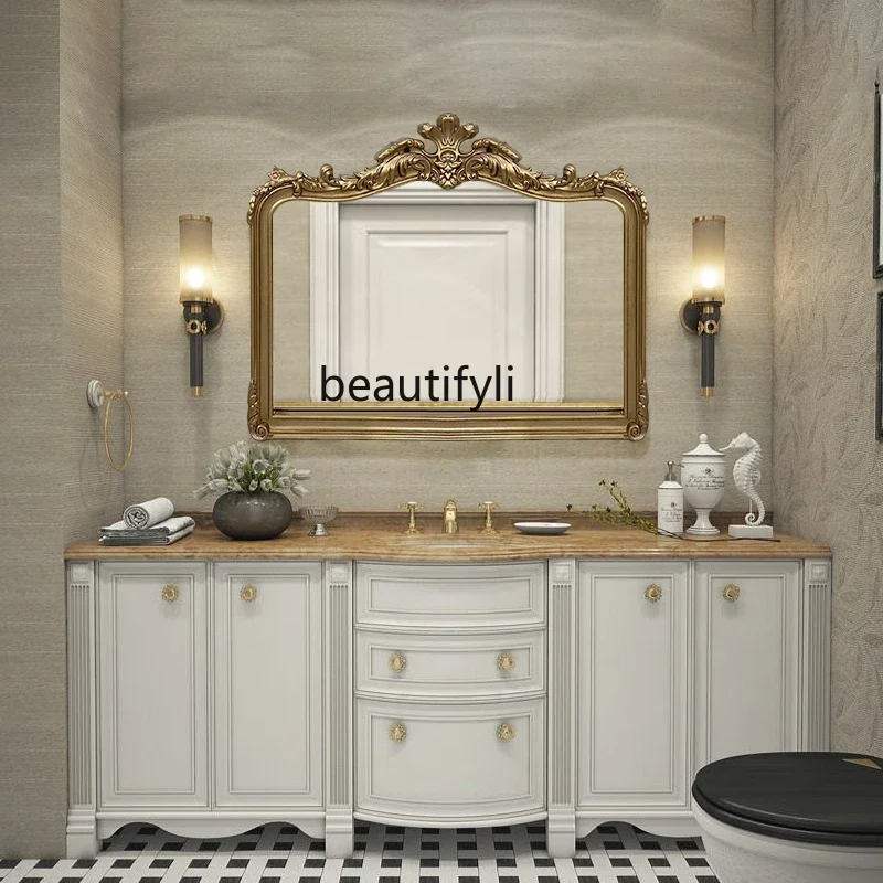 Yy Retro bathroom mirror French makeup desktop carved desktop European makeup American classical custom bathroom mirror