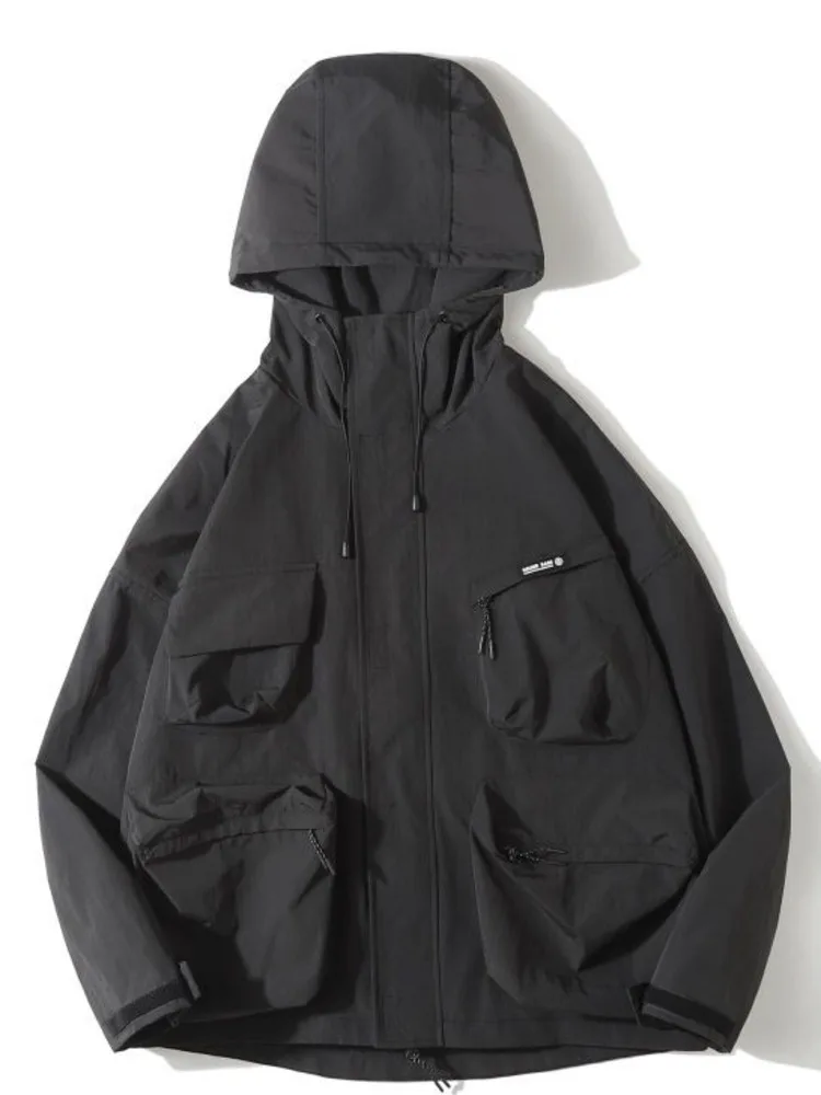 Multi Pocket Hooded Cargo Jacket Men Women Japanese Harajuku Casual Windbreak Jacket Outdoor Spring Autumn Fashion Couple Coats