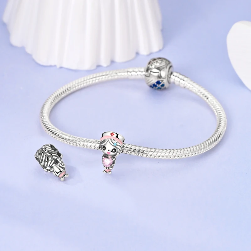 New 925 Sterling Silver Nurses Embrace Love Charms Beads For Women Fit Original Bracelet DIY Jewelry Gifts
