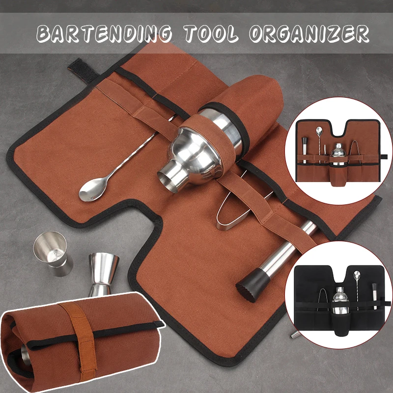 Canvas Bar Tool Bag Portable Bartender Tool Kit Cocktail Shaker Tool Storage Bag for Outdoor Camping Picnic Accessories