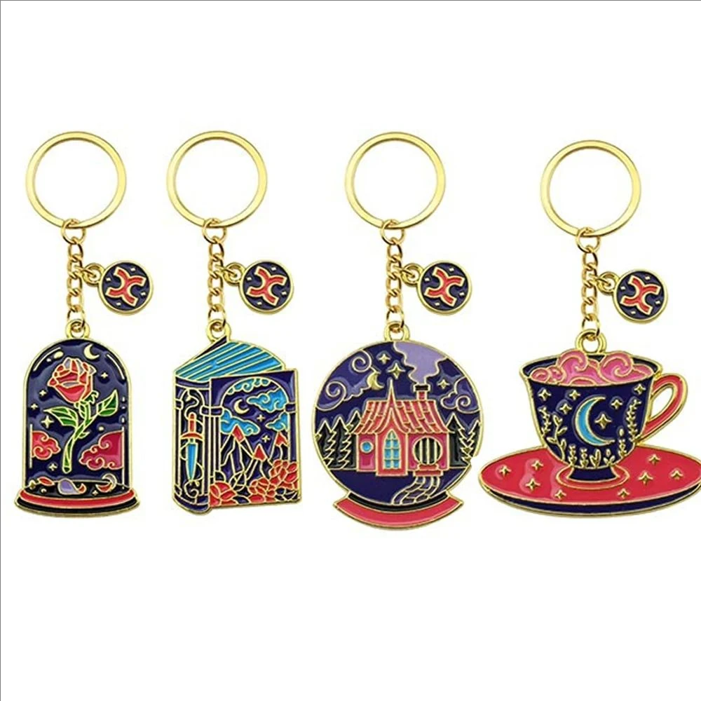 Fashion Enamel Cottage Stars Moon Keyring  Cute Cartoon House Keychain Lovely Gift Dream House Bag Keychain Jewelr ﻿