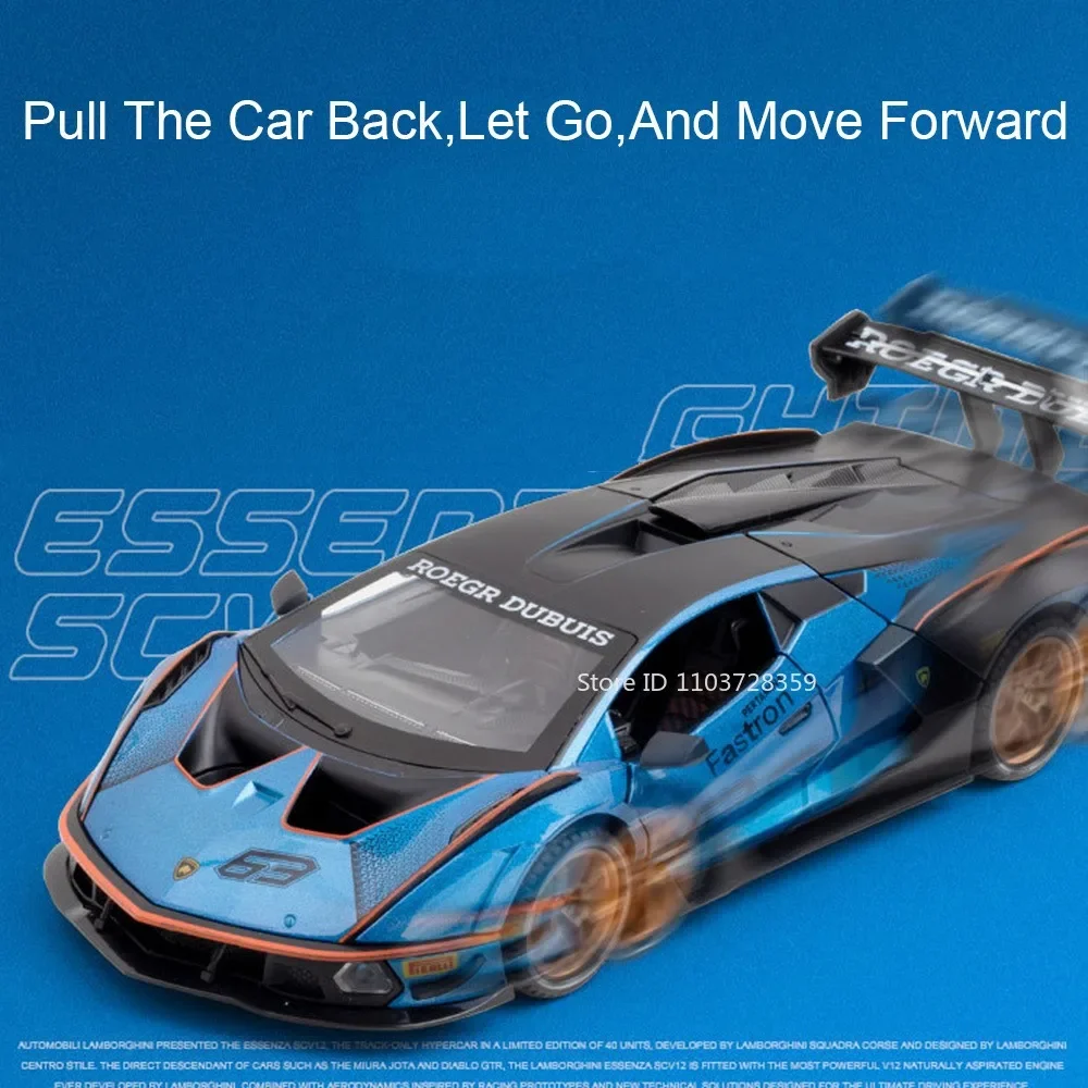 1:24 SCV12 SVJ63 Model Toy Supercars Alloy Diecast Sports Cars Sound Light Doors Opened Pull Back Ornament Vehicles Kids Gifts