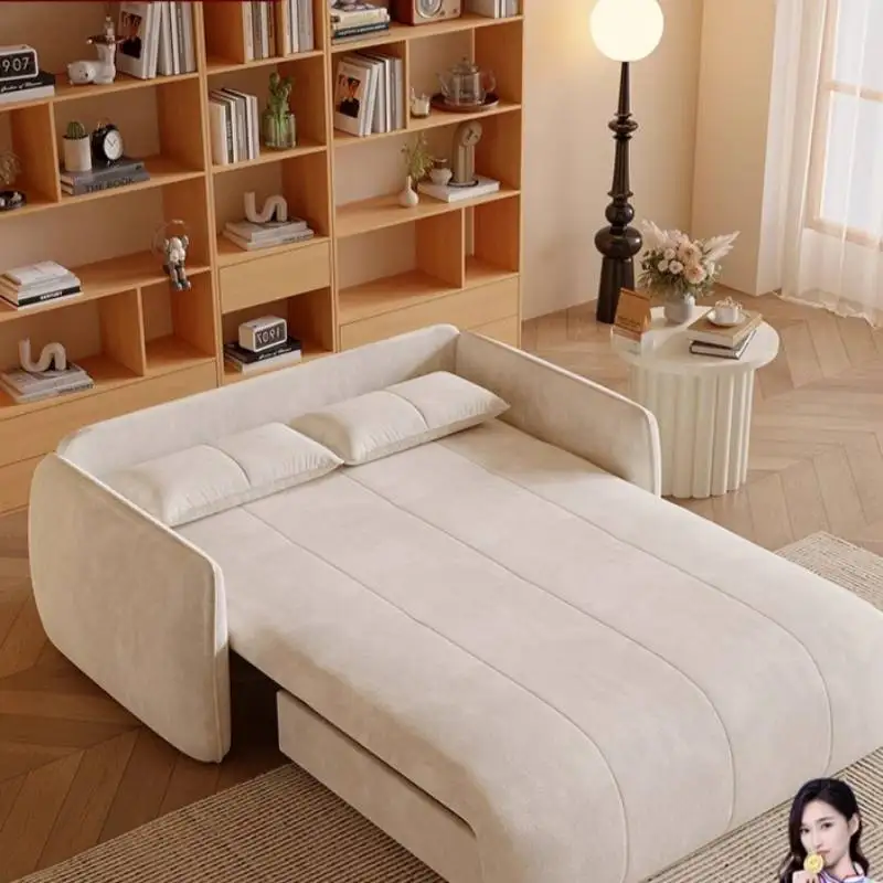 

Cream snow velvet intelligent sofa bed storage single double small apartment living room Internet celebrity Furniture Home